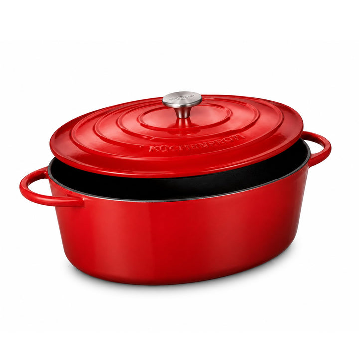 Küchenprofi Gusseisen Bräter mit Deckel, rot/innen schwarz , 31 cm, Schmortopf, Auflaufform, Dutch O
