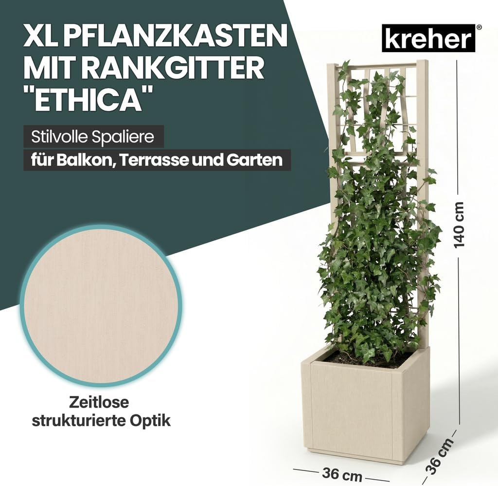 2 x Kreher® XL Rankgitter, Spalier mit Pflanzkasten aus robustem Kunststoff. In verschiedenen Grösse