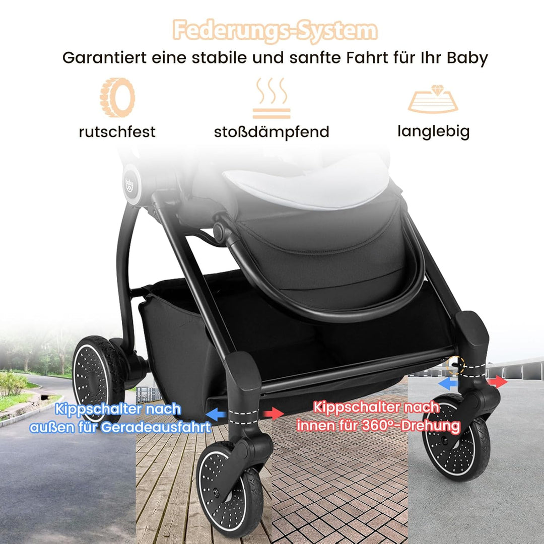 DREAMADE Kinderwagen mit umkehrbarem Sitz, Zusammenklappbarer Reisebuggy mit verstellbarer Rückenleh