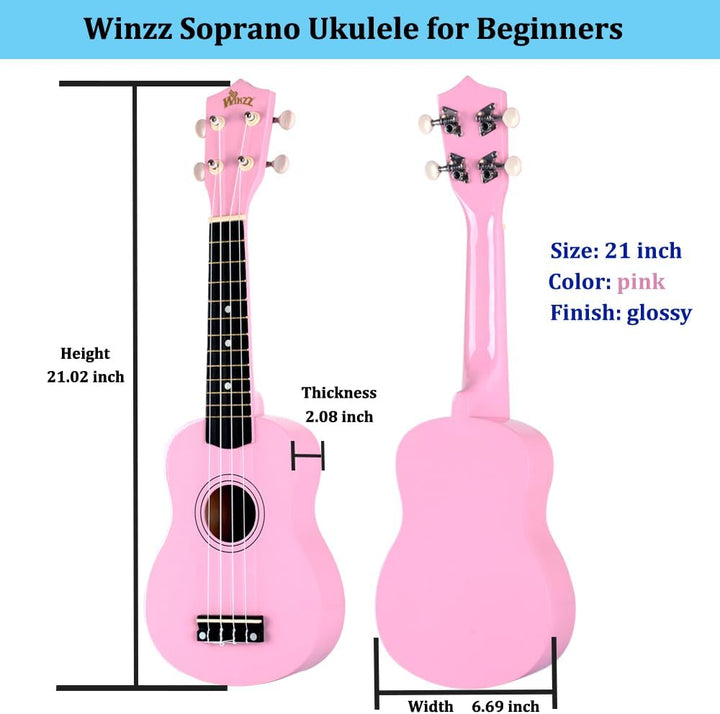 Winzz Sopran Ukulele Starter Kit für Anfänger mit Tasche, Clip-On Tuner, Zusätzlichen Saiten, Gurt,