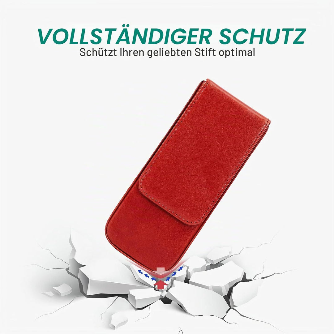 Hiram Leder-Füllhalteretui, Leder-Füllhalterbox für 3 Stifte mit Verstecktem Magnetischem Schnappver