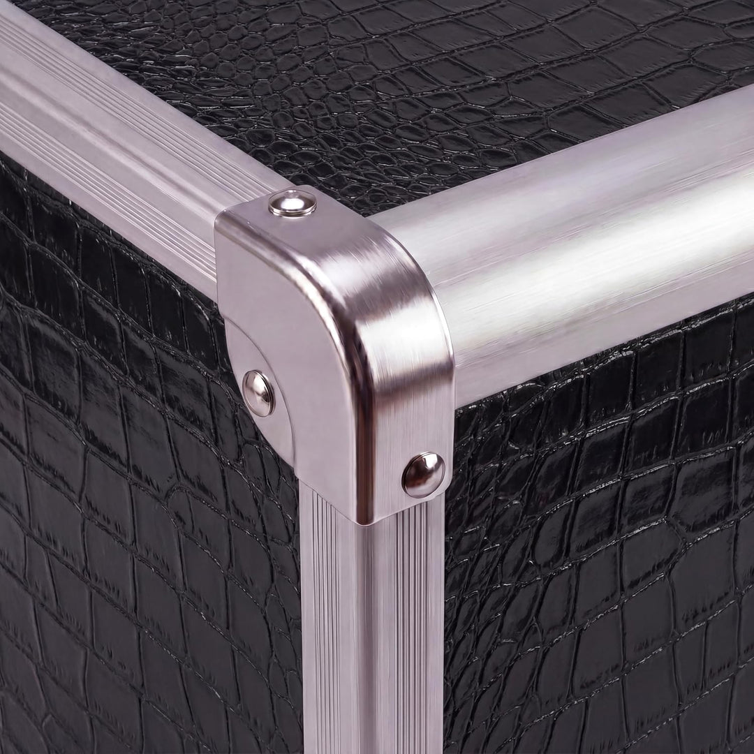 N&BF Profi Kosmetikkoffer gross Schwarz Croco Design, 35 x 22 x 36 cm, robuster Schminkkoffer aus Al