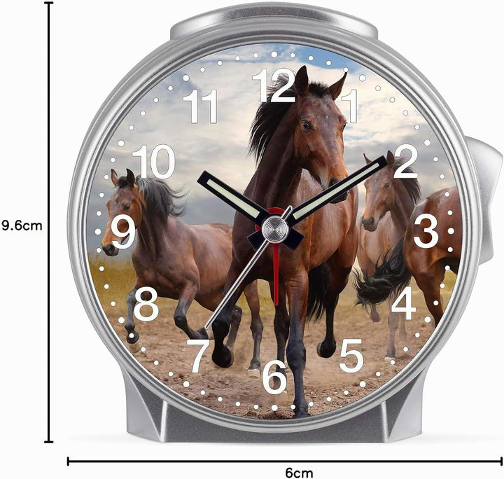Eurotime Kinder Wecker für Mädchen mit Pferde-Motiv, Kunststoffgehäuse und Kunststoffglas, geräuscha