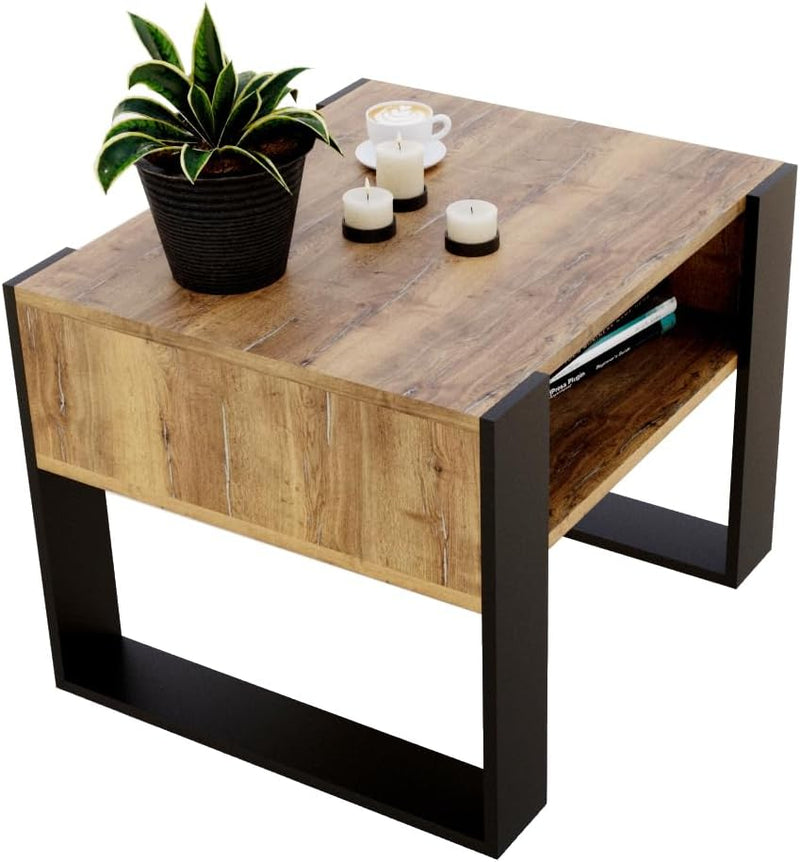 Couchtisch KARO rechteckiger Kaffeetisch aus Holz Modern Teetisch 65 x 53,6 45cm massiv und stabil (