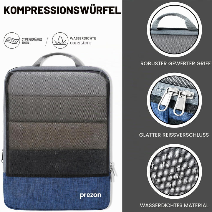 Prezon Komprimierbaren Packwürfeln mit Reiseschuhtasche und Wäschesack, Erweiterbarer Koffer-Organiz