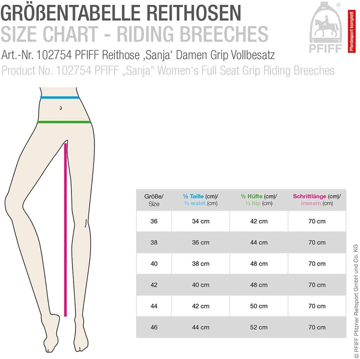 PFIFF 102754 Reithose 'Sanja' Damen Grip Vollbesatz, Grau-Blau 42