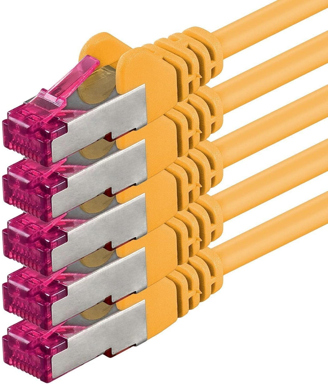 1aTTack.de 7,5m - gelb - 5 Stück - Netzwerkkabel CAT6a (10Gb/s) S-FTP CAT 6a Lankabel - GHMT zertifi