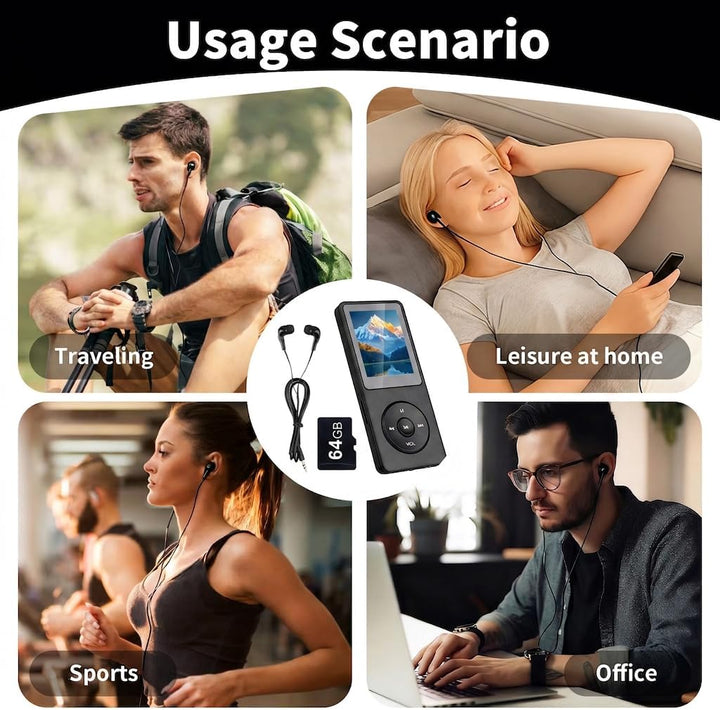MP3 Player Bluetooth 5.3 mit 64 GB Speicher, 1,8" TFT Farbdisplay, Integriertem Lautsprecher, HiFi M