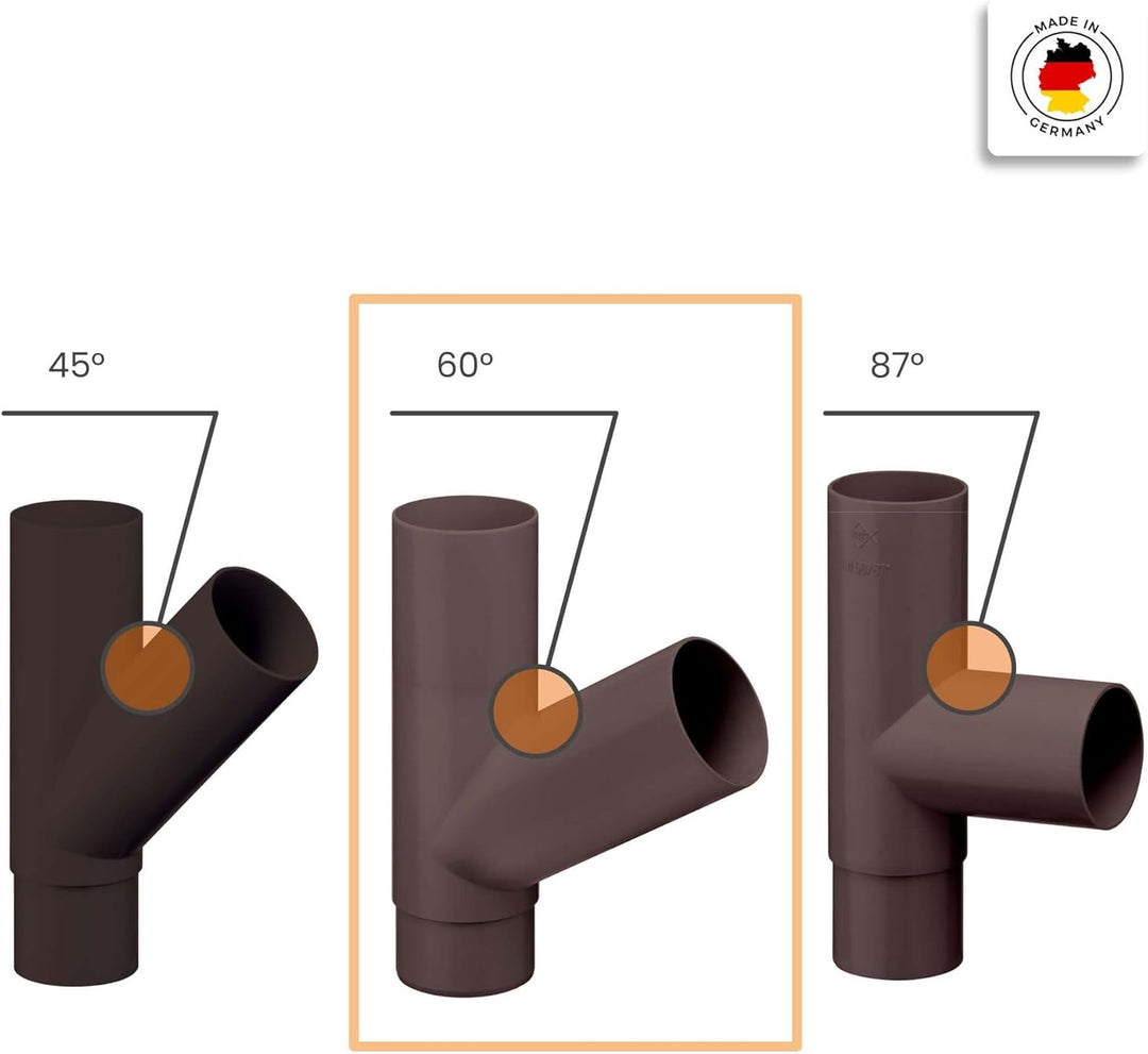 INEFA Abzweiger Fallrohr 60 Grad DN100/100 / 100mm/100mm Dunkelbraun | Kunststoff Zubehör Dachentwäs