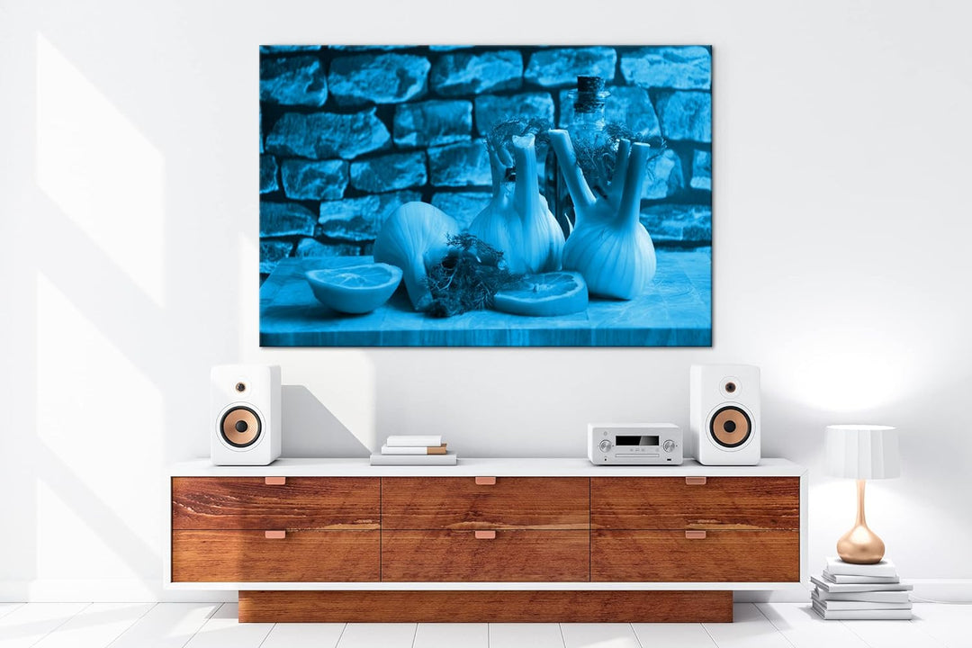 deyoli appetitlicher Fenchel mit Zitronen Format 100x70 Effekt: Monocrome Blau als Leinwandbild, Mot
