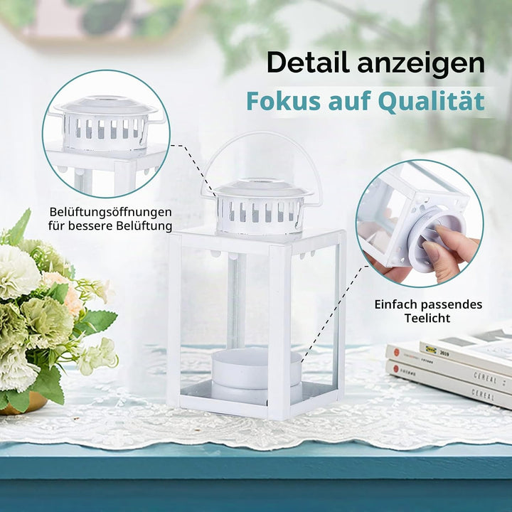 NUPTIO Laternen Dekorativ, 4 Stück Kerzenlaternen Indoor Teelicht Kerzenhalter, Weiss Hängende Garte