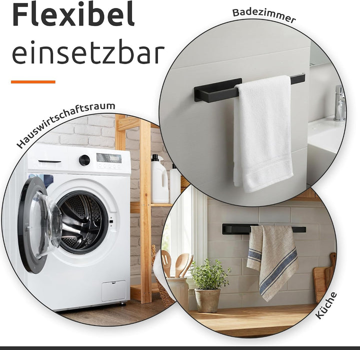 ECENCE Handtuchhalter ohne Bohren selbstklebend Schwarz 38cm - Moderne Handtuchstange aus Edelstahl