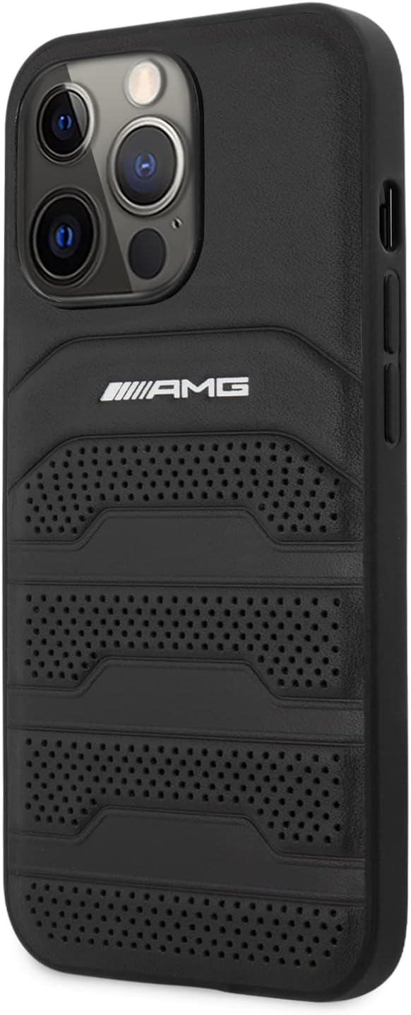 AMG AMHCP14XGSEBK Hülle für iPhone 14 Pro Max 6,7" schwarz/Black hardcase Leather Debossed Lines