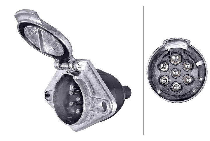 HELLA Steckdose - 24V - 7-polig - Schraubanschluss - Stecker: Schraubkontakt - Länge: 103mm - Alumin
