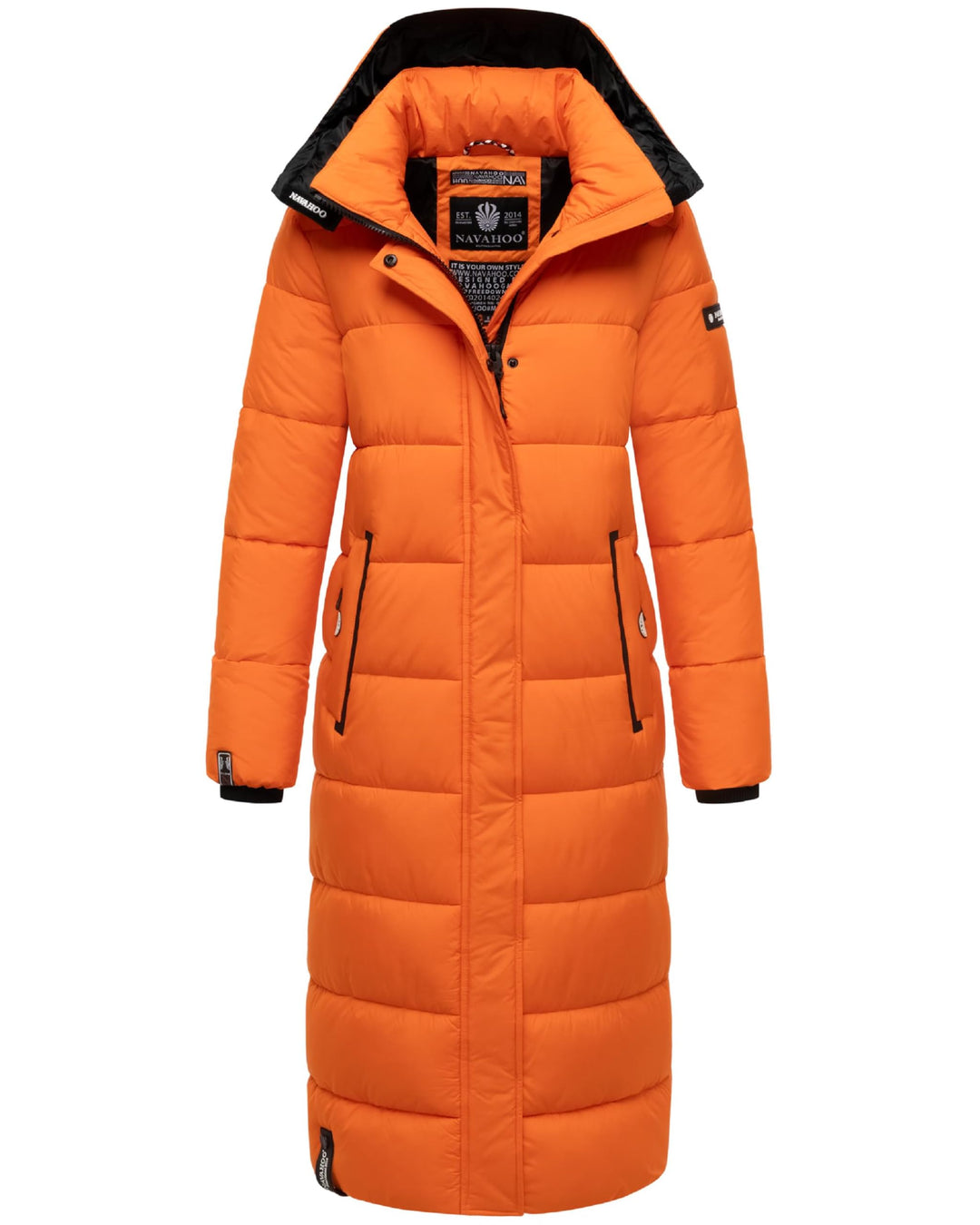 Navahoo Damen Wintermantel Warmer Steppmantel lang mit Abnehmbarer Kapuze Isalie XS-3XL XS Orange, X