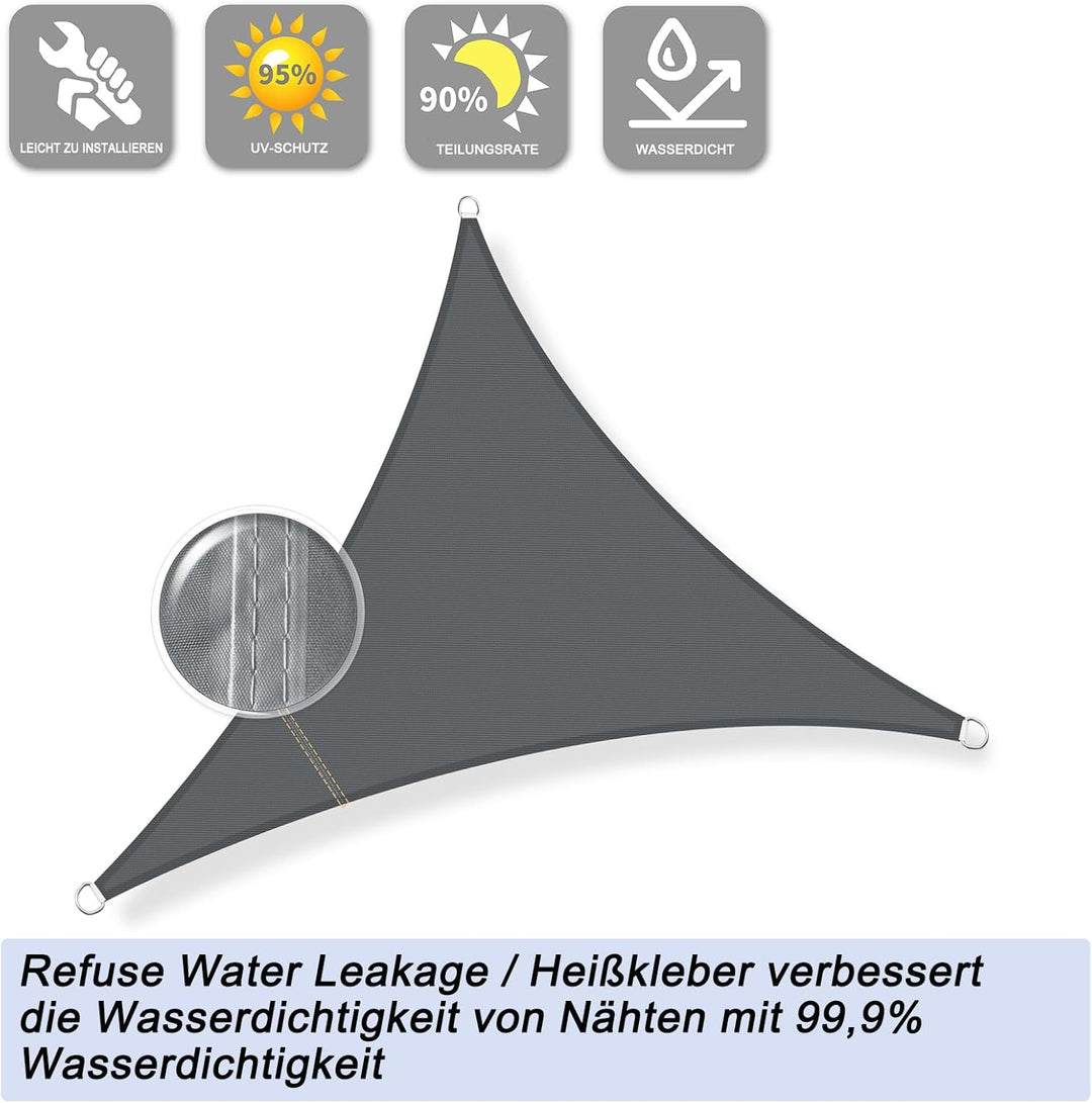 Sunnylaxx 2x2x2m Sonnensegel Dreieckig, Wasserdicht Sonnenschutz Sunsegel Color Anthrazit, 95% UV-Sc