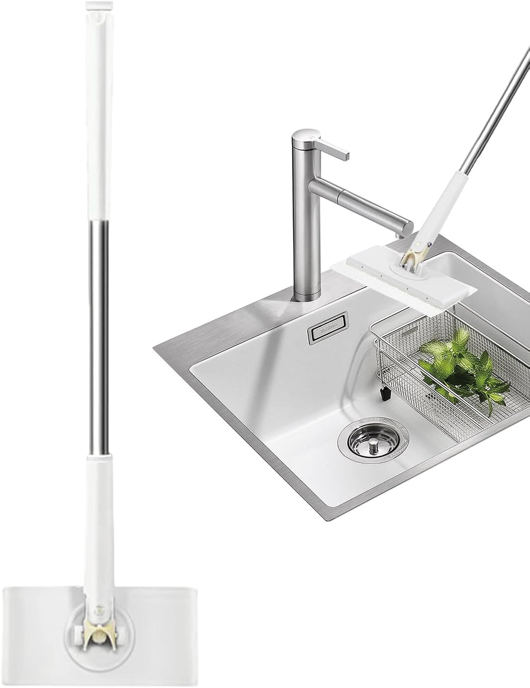 Wischmopp Mit Druck-Klemm-System, Automatisches Klemmtuch Edelstahl Staubmopp Mit 360° Drehbarem Kop