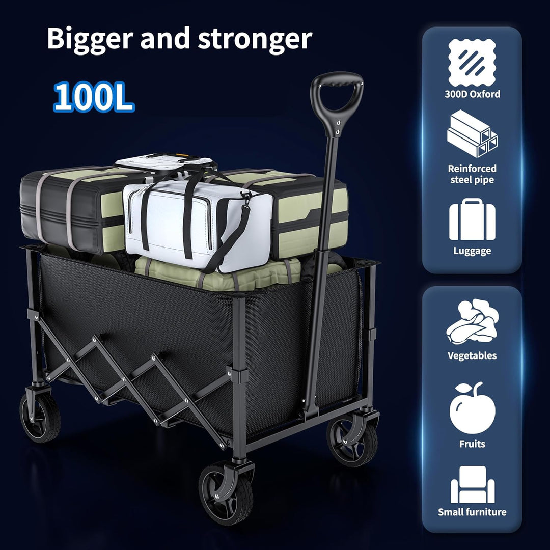 Faltbarer Wagen mit Rädern, zusammenklappbarer Wagen mit verstellbarem Griff, 100L und 550LB grosse