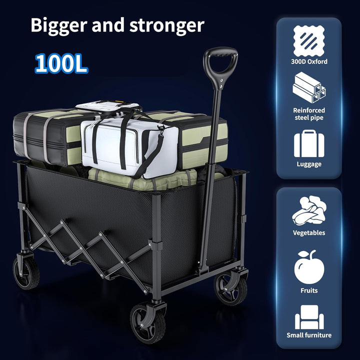 Faltbarer Wagen mit Rädern, zusammenklappbarer Wagen mit verstellbarem Griff, 100L und 550LB grosse