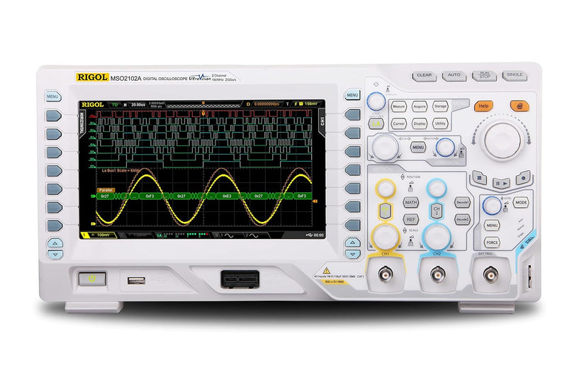 RIGOL MSO2102A Digitaloszilloskop, 2 analoge + 16 Digitalkanäle+ Logiktastkopf, 100MHz, 2Gsa/s, 56Mp