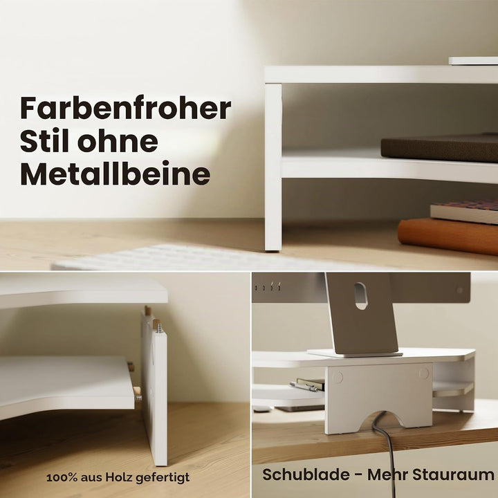Fenge Monitorständer Holz, Monitorerhöhung mit Ablage, Eck-Monitorständer, Schreibtisch-Organizer fü