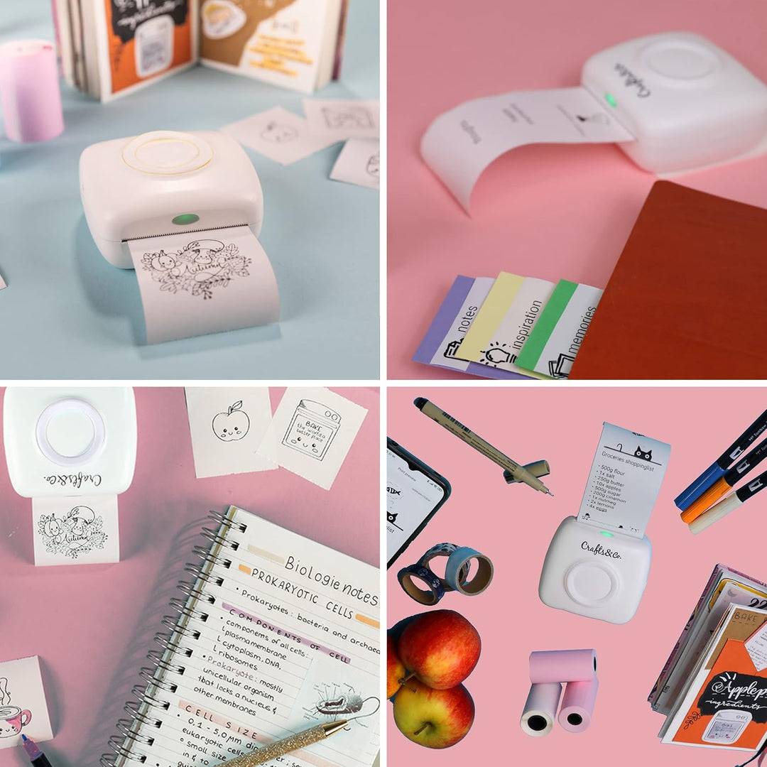 Crafts&Co® Portable Photo Printer, Mobile Mini Printer with 3 Rolls + App, Wireless Pocket Printer,