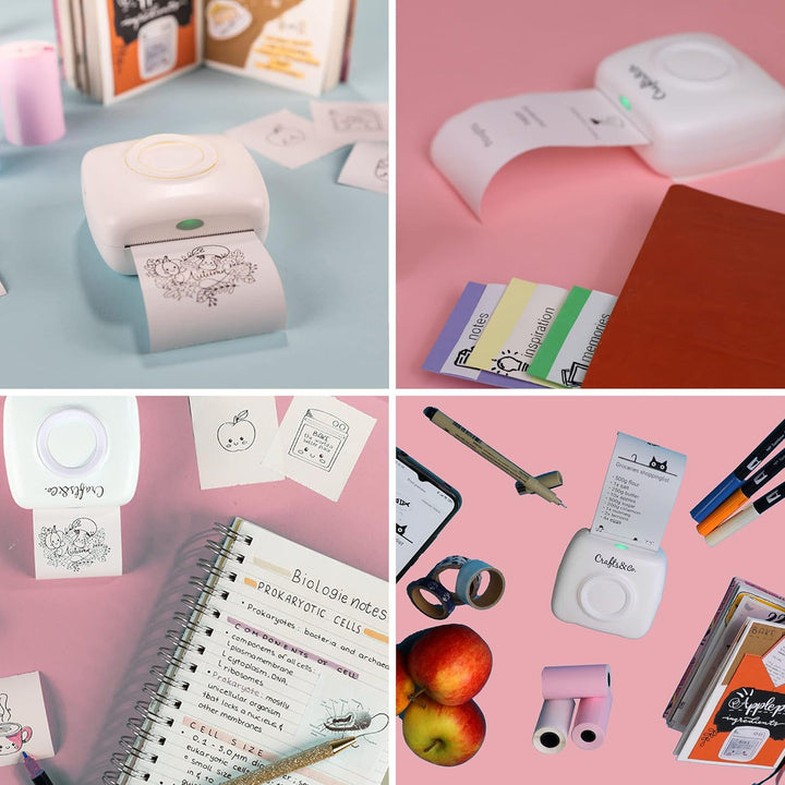 Crafts&Co® Portable Photo Printer, Mobile Mini Printer with 3 Rolls + App, Wireless Pocket Printer,