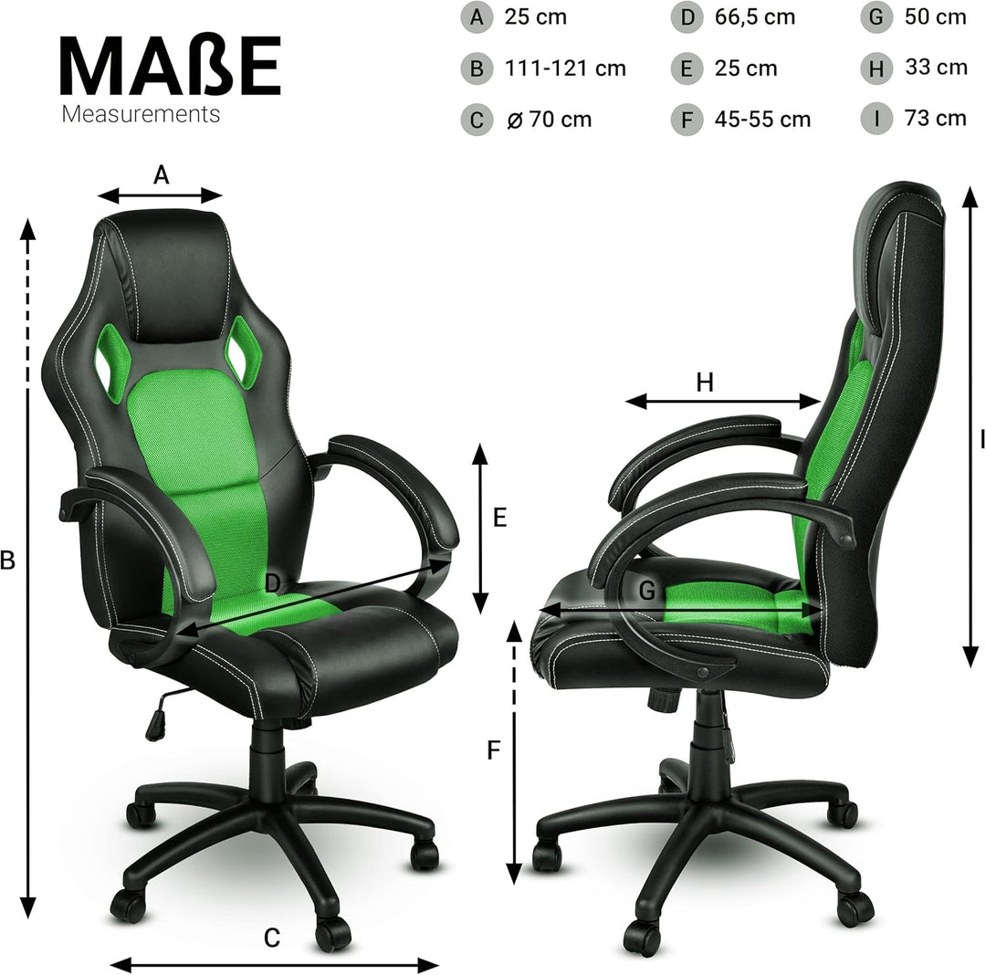 TRESKO Racing Chefsessel Bürostuhl Drehstuhl 14 Farbvarianten, gepolsterte Armlehnen, Wippmechanik,