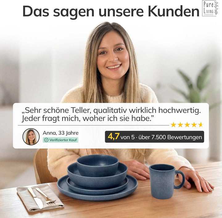 Steingut Teller gross 6 Pers. Hochwertiges Urban Style TEST SEHR GUT Speiseteller Set - Spülmaschine