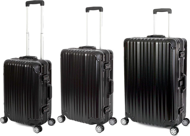 Travelhouse London Koffer Schwarz S-55cm, M-65cm, L-77cm · 3er-Set · Alu Rahmen · Polykarbonat Harts