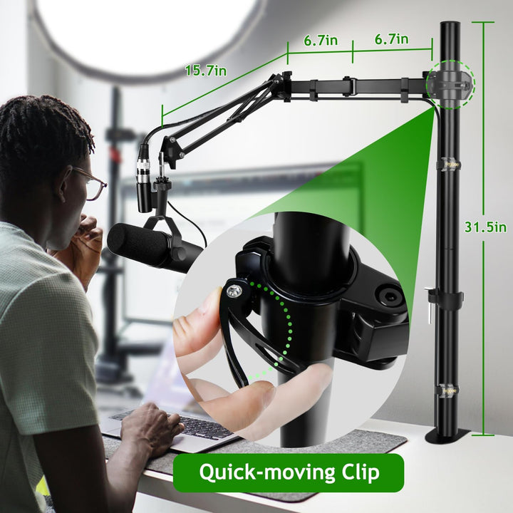 Overhead Mikrofon Arm, Höhenverstellbarer Mikrofon Ständer Arm mit Erhöhtem Verlängerungsstange für