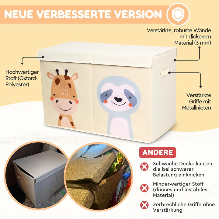 Faltbare Beige Spielzeugkiste mit Deckel und 78 Liter Inhalt. Verbesserte Version. Aufbewahrungsbox