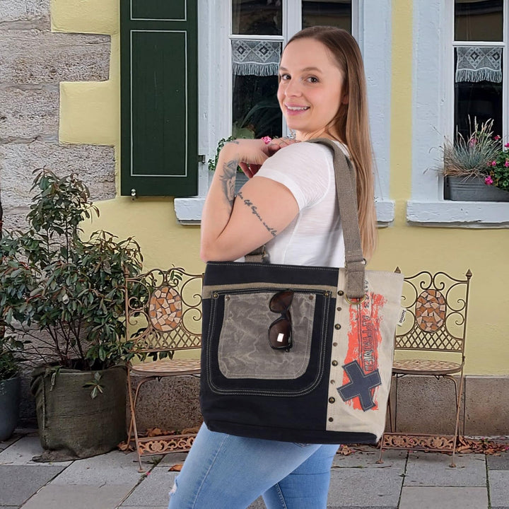 Sunsa Damen Handtasche. Shopper in Vintage Retro Stil. Schultertasche aus Baumwolle/Canvas. Grosse v