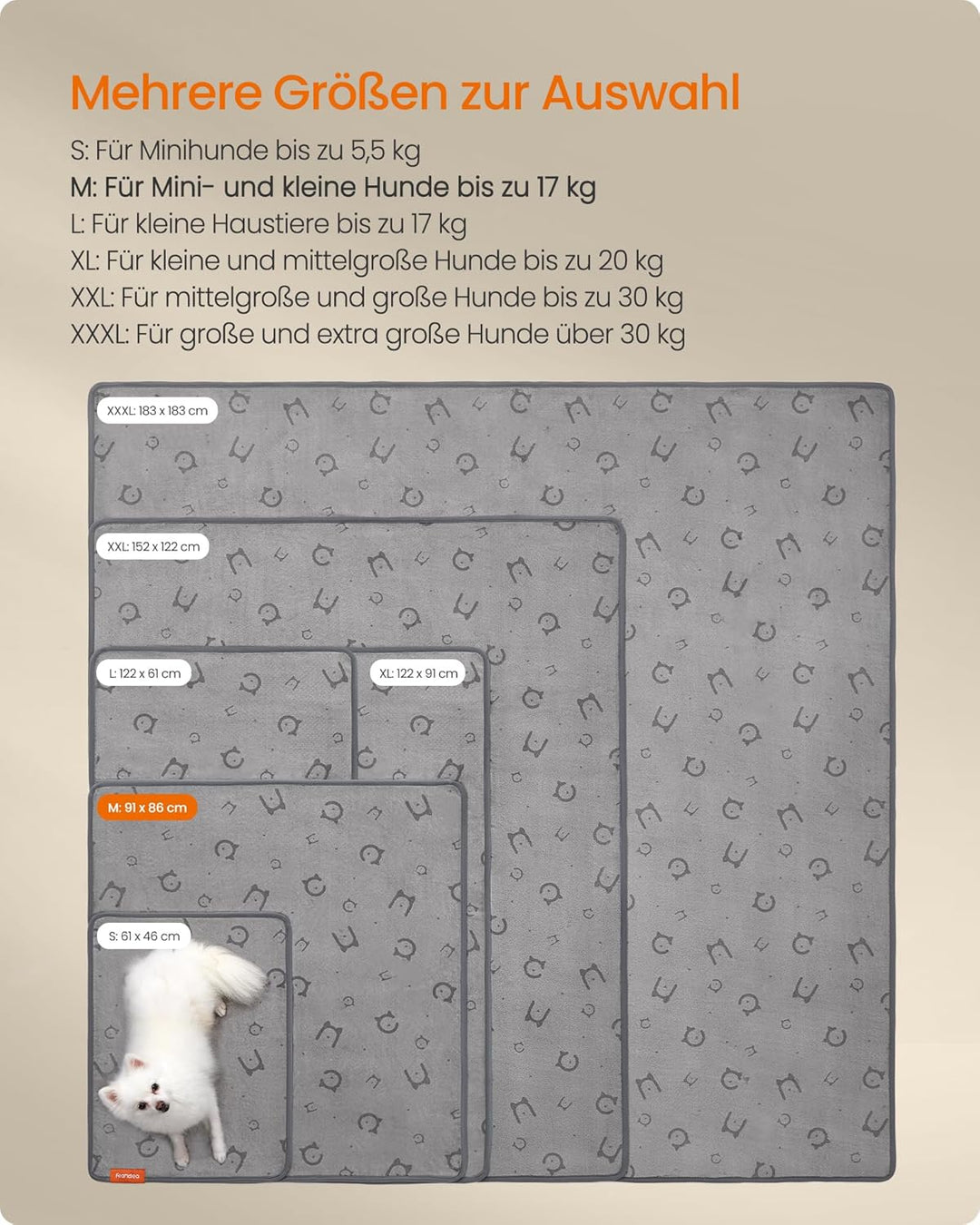 Feandrea Hundedecke, 2er Set, Wiederverwendbare Hundematte, 91 x 86 cm, M, wasserdicht, auslaufsiche