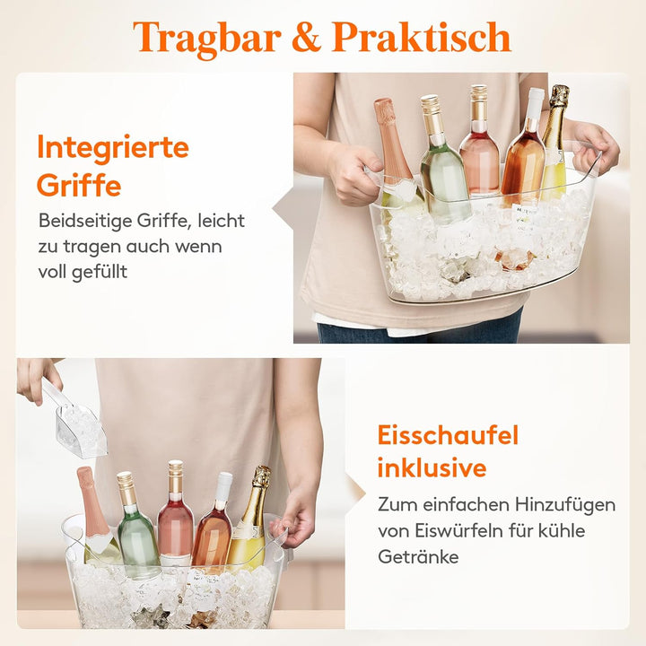 Lifewit 6,5L Flaschenkühler mit Eisschaufel, Kunststoff Sektkühler Schale (38 × 18 × 20cm), Grosser