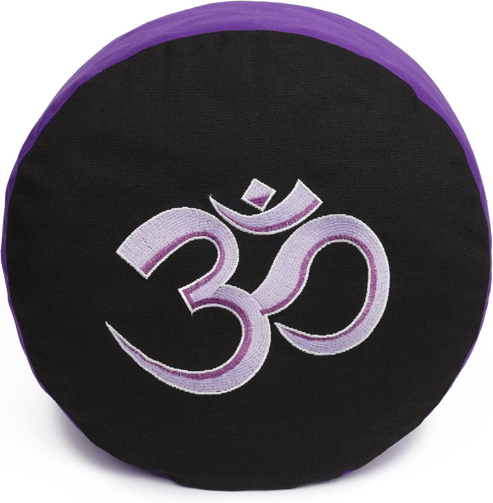 Yogabox Meditationskissen Glückssitz® mit O M - Symbol lila/schwarz, lila/schwarz