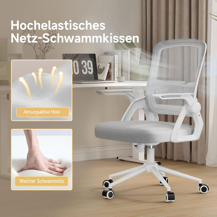 naspaluro Bürostuhl mit Hochklappbare Armlehnen, Schreibtischstuhl Ergonomisch, Drehstuhl mit Netzbe