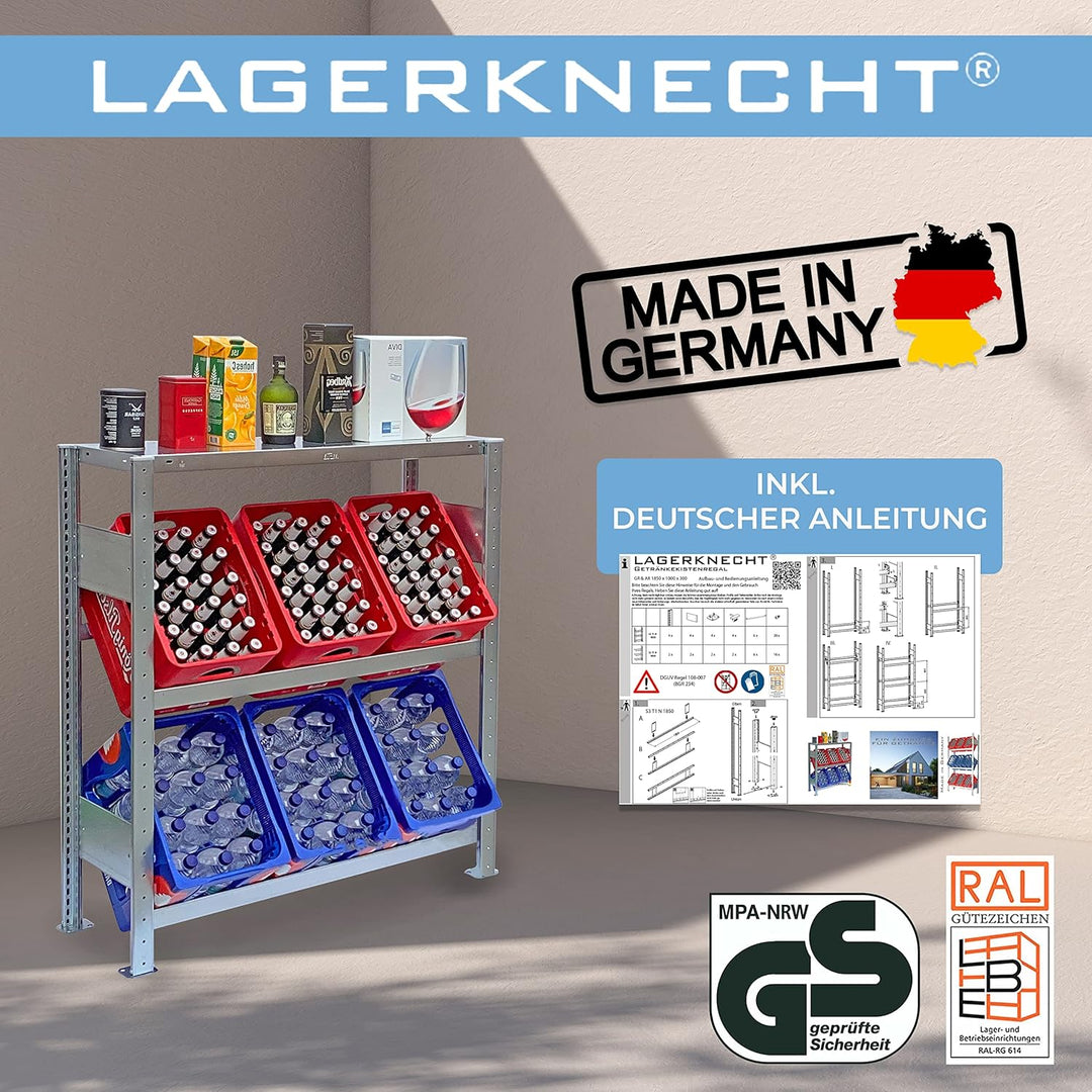 Lagerknecht Getränkekistenregal 6 Kisten Made in Germany professionelle Ordnung für Kisten Regal für