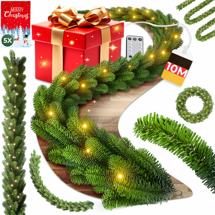 KESSER® Weihnachtsgirlande 10m mit Beleuchtung 200 LEDs - 6 Stunden Timer - LED Kette 8 Leuchtmodi -
