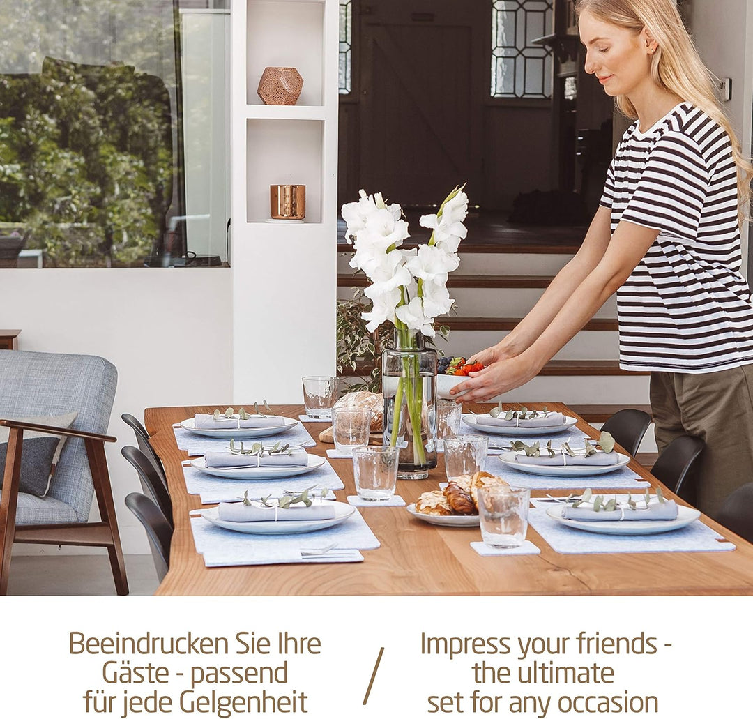 MIQIO Tischset aus Filz - 24er Tisch Untersetzer-Set - Filz Tischset abwaschbar - 8 Platzsets, Glasu