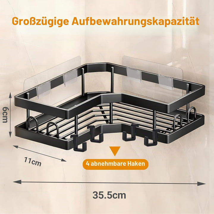Duschregal, ohne Bohren, 2 Stück, Eckregal für Badezimmer, Aufbewahrung, Organizer, mit Haken, Zubeh