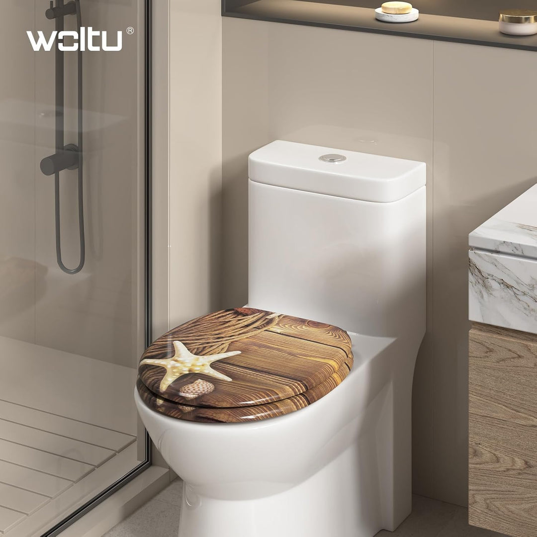 WOLTU #2 Premium WC-Sitz Toilettensitz mit Absenkautomatik, MDF Holzkern, Softclose Scharnier, Desgi