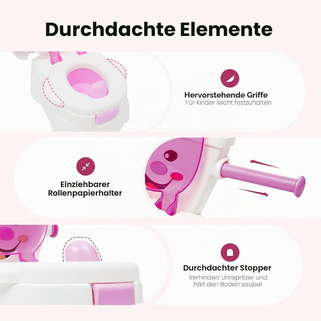 2in1 Kindertoilette Töpfchentrainer mit Rückenlehne, abnehmbarem Auffangbehälter und Toilettenpapier