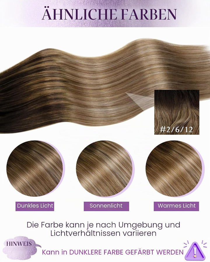 LaaVoo Balayage Echthaar Nanoring Extensions Dunkelstes Braun mit Mittel Braun und Aschblond 35 cm C
