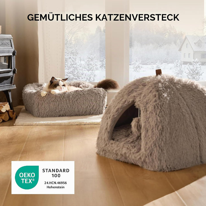 BEDSURE Katzenbett grosse Katzen Katzenhöhle- 44x44x44 cm Plüsch Katzenhaus Indoor mit abnehmbarem K
