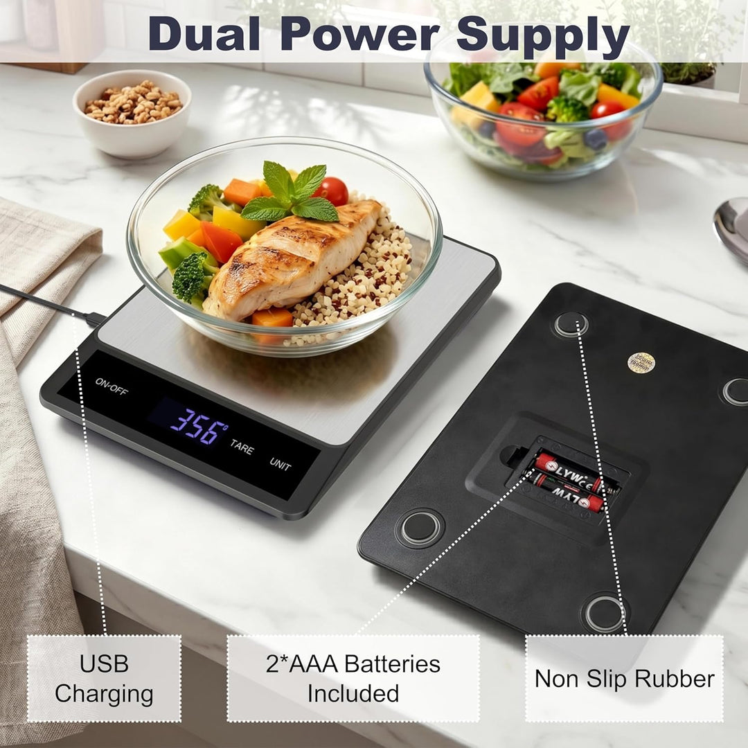 Küchenwaage Digital 15kg/1g, Waage Küche USB Wiederaufladbar, Digitale Küchenwaage mit Tara-Funktion