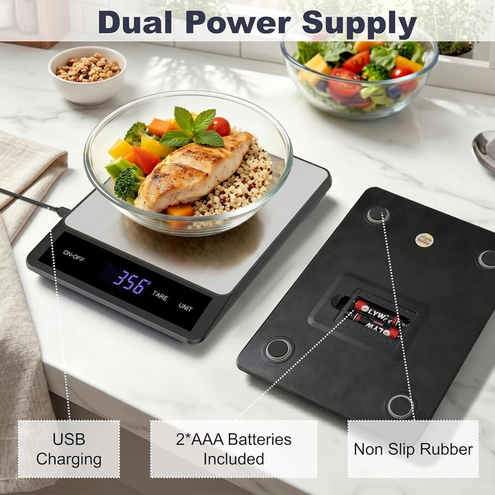 Küchenwaage Digital 15kg/1g, Waage Küche USB Wiederaufladbar, Digitale Küchenwaage mit Tara-Funktion
