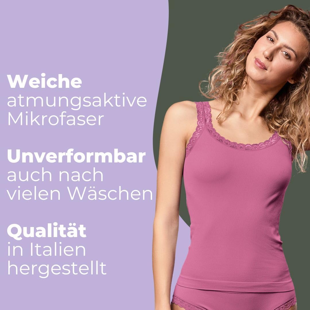FOCENZA Tanktop mit Spitzenträgern, Nahtlose Technologie, Made in Italy S-M Olive – Mauve – Lavender