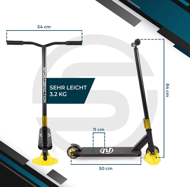 Sportisfaction Stuntscooter | Robustes Design für Tricks &amp; Stunts | ABEC11 Kugellager | 100kg Belast
