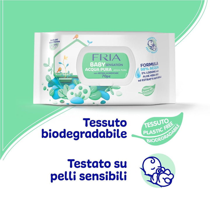 Fria Baby Sensation Reines Wasser Windelwechseltücher, Formel mit 98% gereinigtem Wasser mit Reinigu